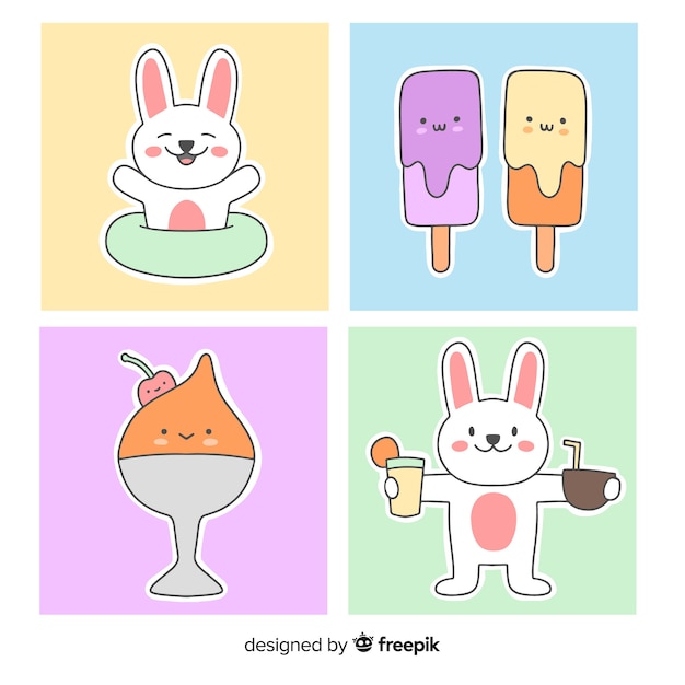 Vetor grátis coleção de personagens de verão kawaii bonito