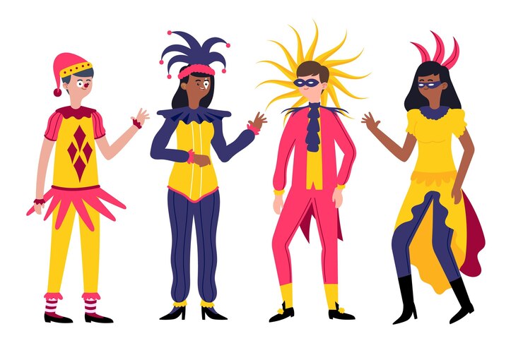 Vetor grátis coleção de personagens do carnaval veneziano desenhada à mão