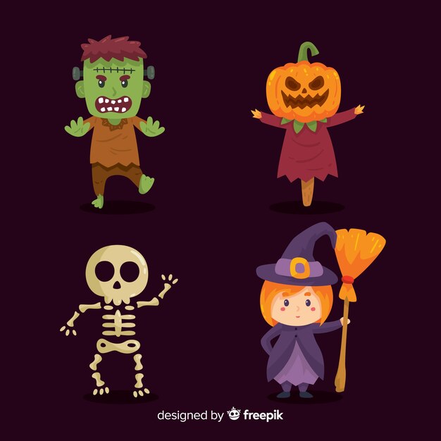 Coleção de personagens do halloween em estilo cartoon