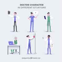 Vetor grátis coleção de personagens do médico em diferentes situações