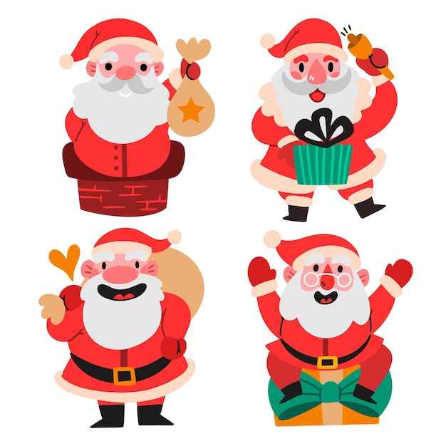 Coleção de personagens do papai noel desenhada à mão