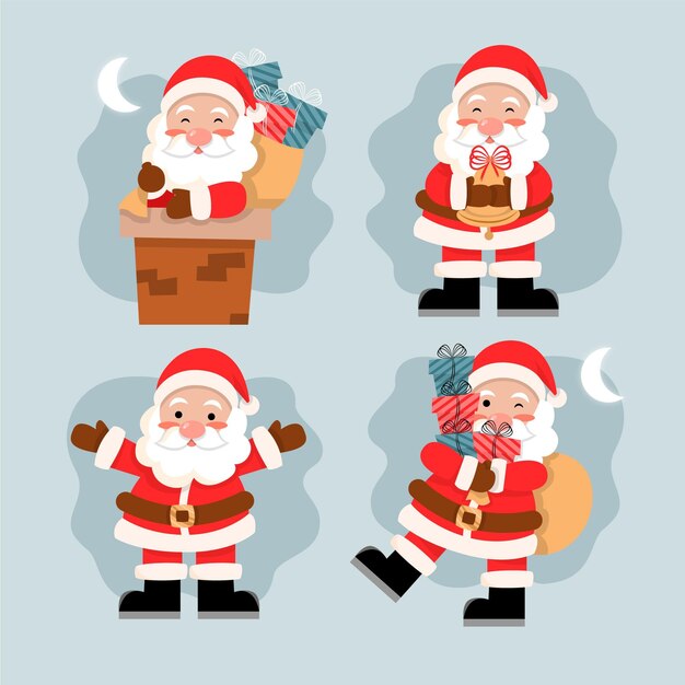 Coleção de personagens do Papai Noel desenhada à mão