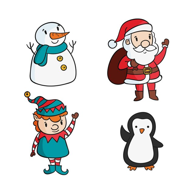 Coleção de personagens do Papai Noel desenhada à mão