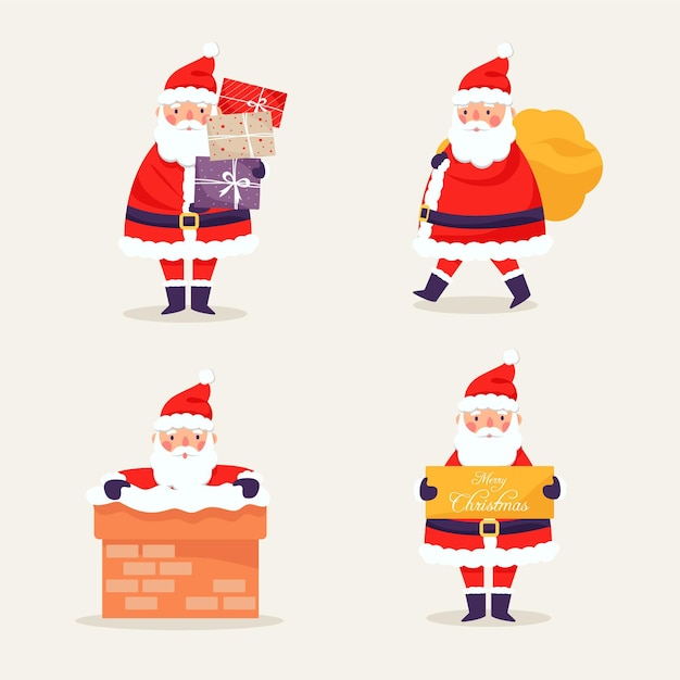 Coleção de personagens do papai noel em design plano