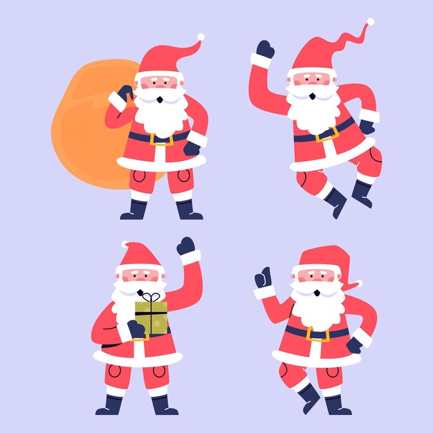 Coleção de personagens do Papai Noel em design plano