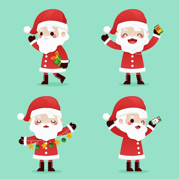 Coleção de personagens do papai noel em design plano