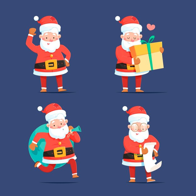Coleção de personagens do Papai Noel em design plano