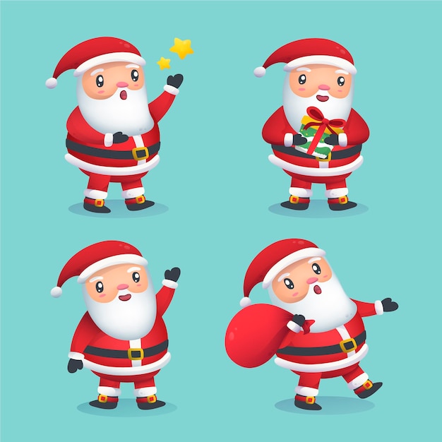 Coleção de personagens do papai noel em design plano