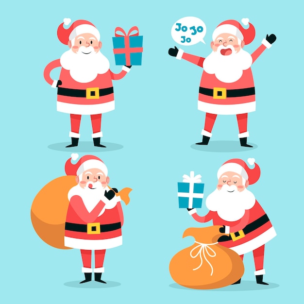 Coleção de personagens do papai noel em design plano