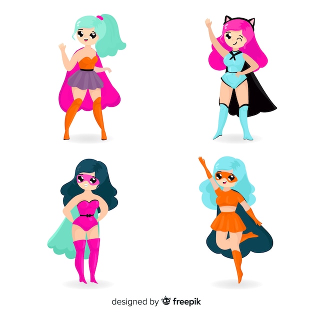 Coleção de personagens do super-herói feminino