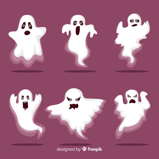 Coleção de personagens fantasma de halloween com design plano