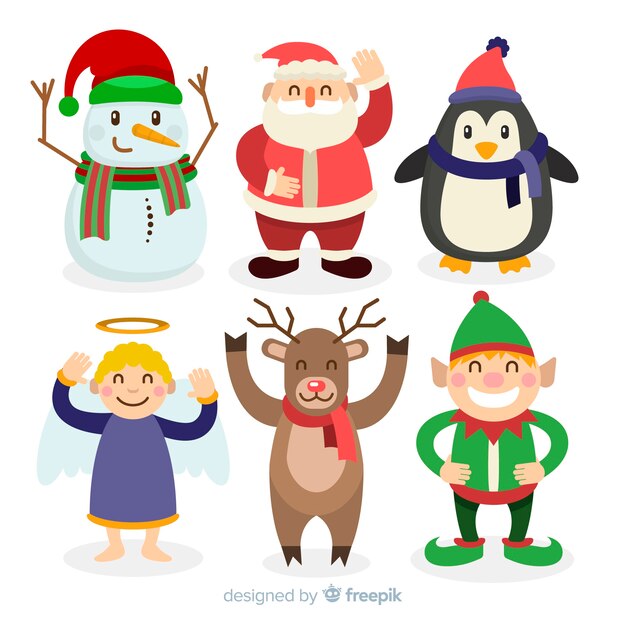 Coleção de personagens fofinhos de Natal em design plano