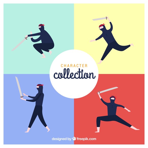Vetor grátis coleção de personagens ninja com design plano