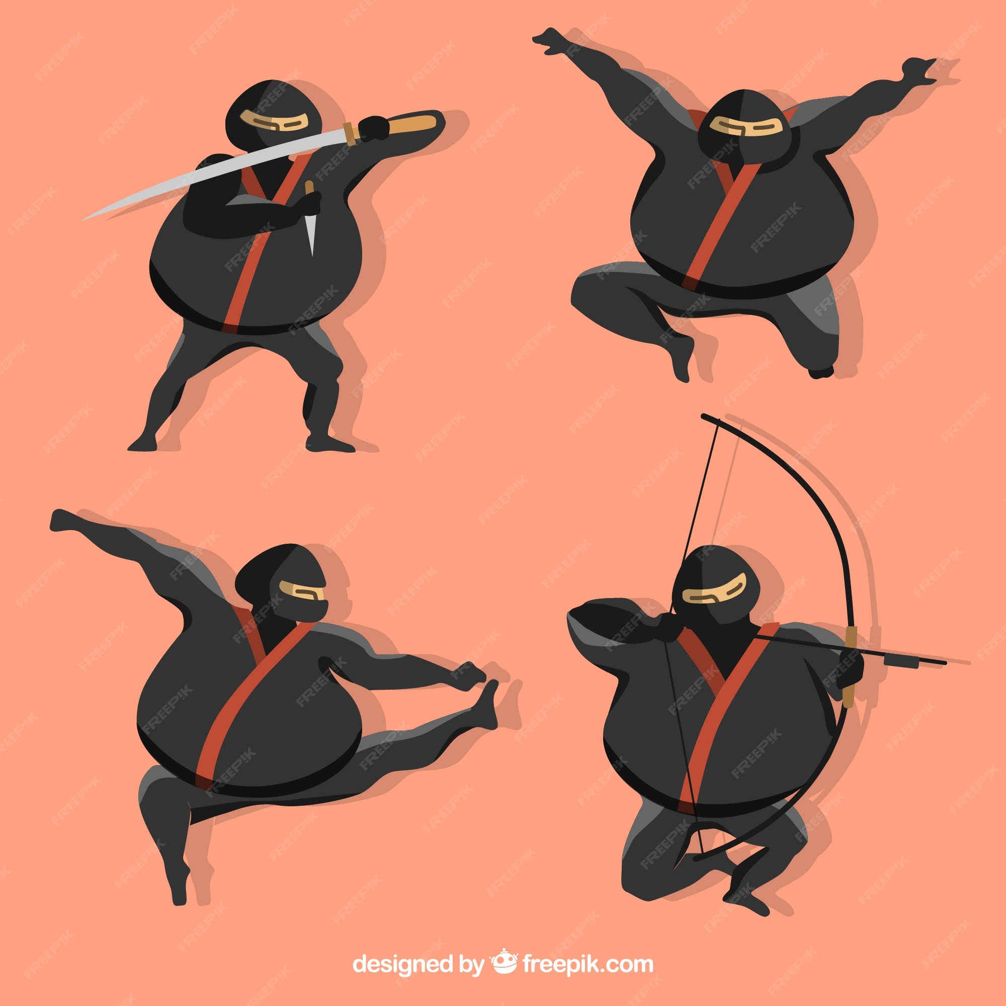 Gato Ninja Gordo Com Duas Espadas Cruzadas Personagem Engraçado