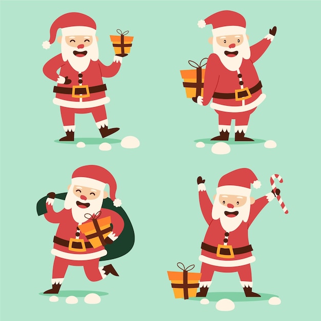 Coleção de personagens planas do Papai Noel desenhada à mão