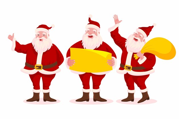 Coleção de personagens planas do Papai Noel desenhada à mão