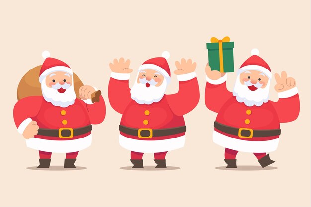 Coleção de personagens planas do Papai Noel desenhada à mão