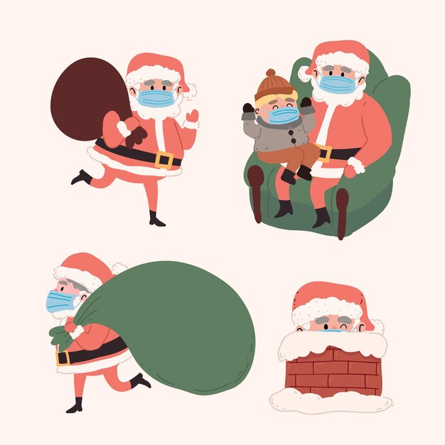 Coleção de personagens planas do Papai Noel desenhada à mão