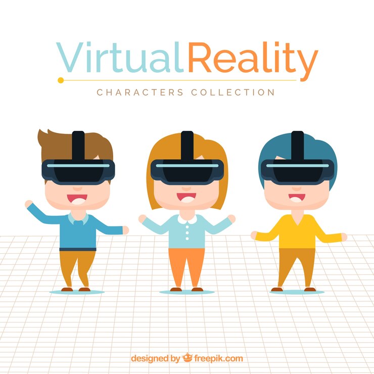 Vetor grátis coleção de personagens que têm o divertimento com realidade virtual