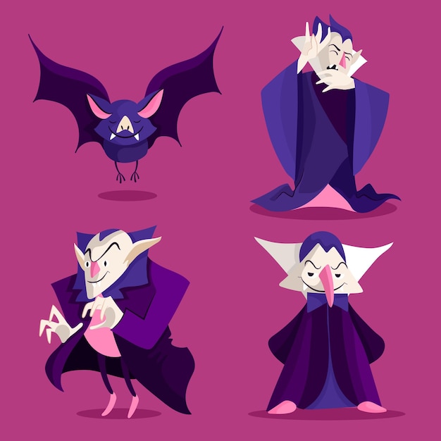 Coleção de personagens vampiros de design plano