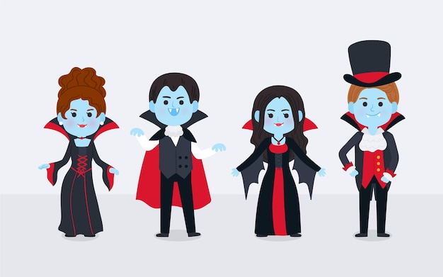 Coleção de personagens vampiros desenhados à mão