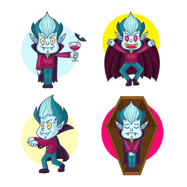 Vetor grátis coleção de personagens vampiros desenhados à mão