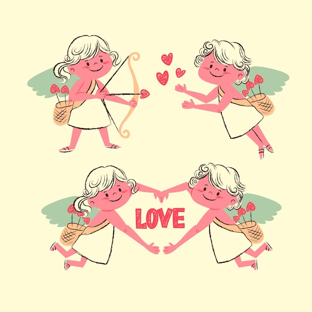 Coleção de personagens vintage cupido