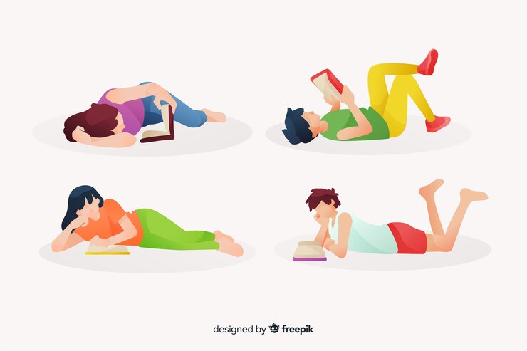 Vetor grátis coleção de pessoas lendo seus livros