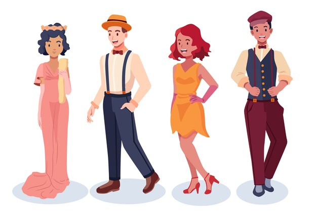 Coleção de pessoas vintage de design plano desenhado à mão
