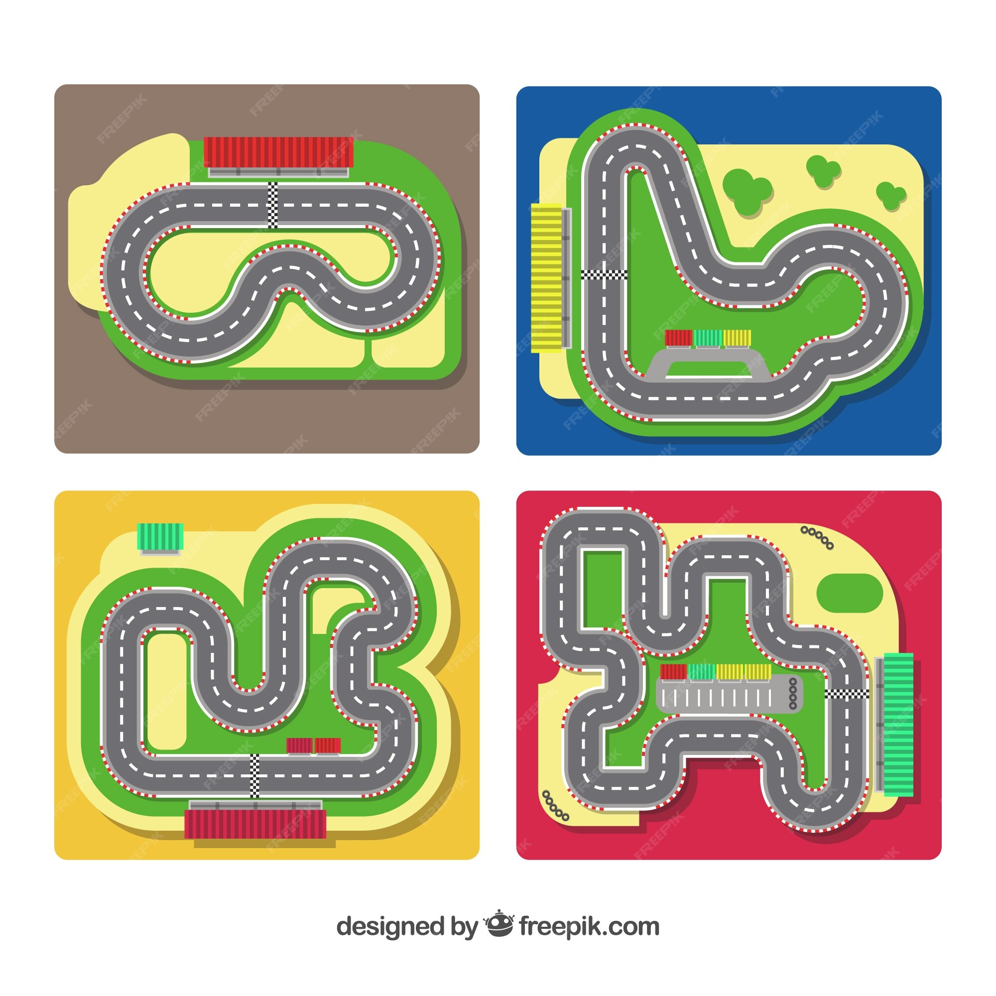 Nova pista de corrida. 4 carros coloridos. Animação infantil. 