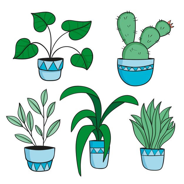 Coleção de plantas de casa desenhada à mão