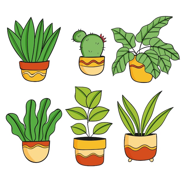 Coleção de plantas de casa desenhada à mão