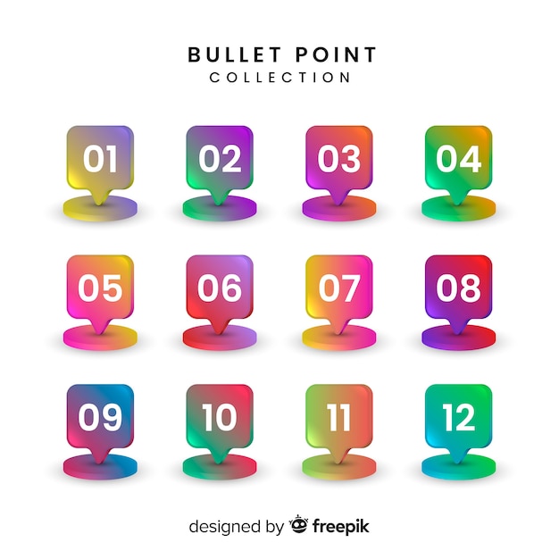 Vetor grátis coleção de ponto de bala colorido 3d