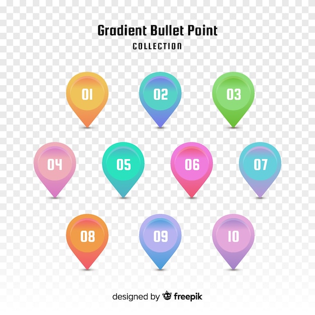 Vetor grátis coleção de ponto de marcador de gradiente