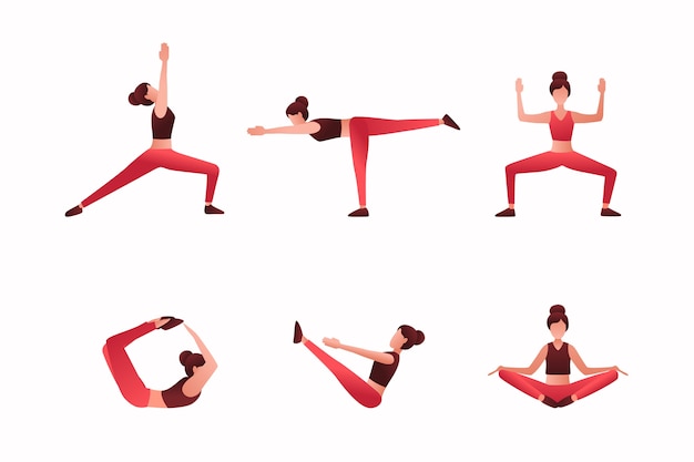 Vetor grátis coleção de poses de gradiente de dia internacional de ioga