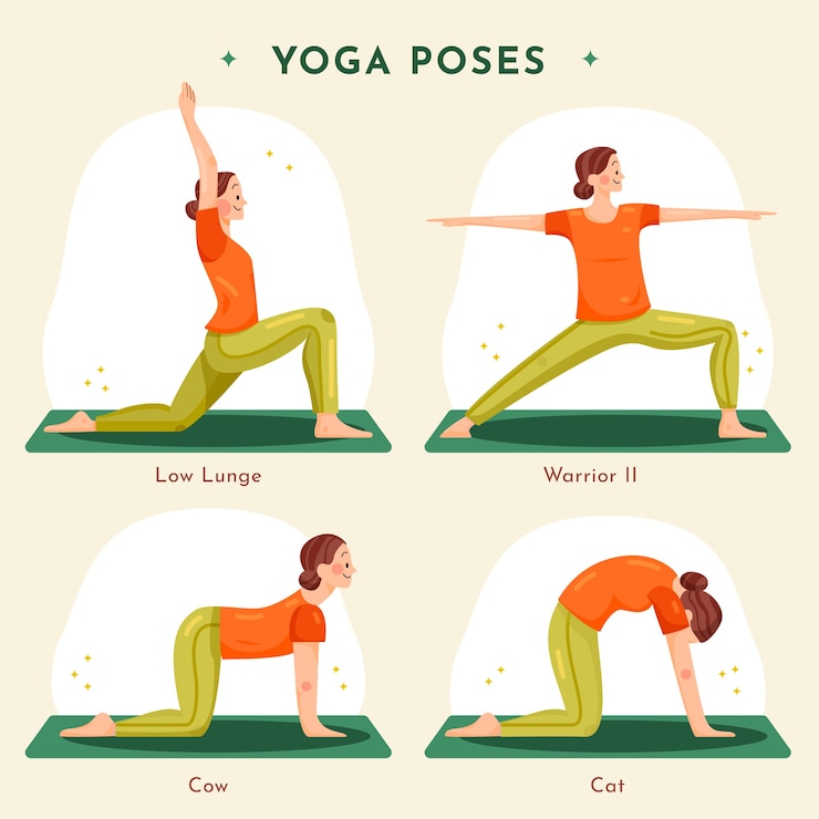 Vetor grátis coleção de poses de ioga plana