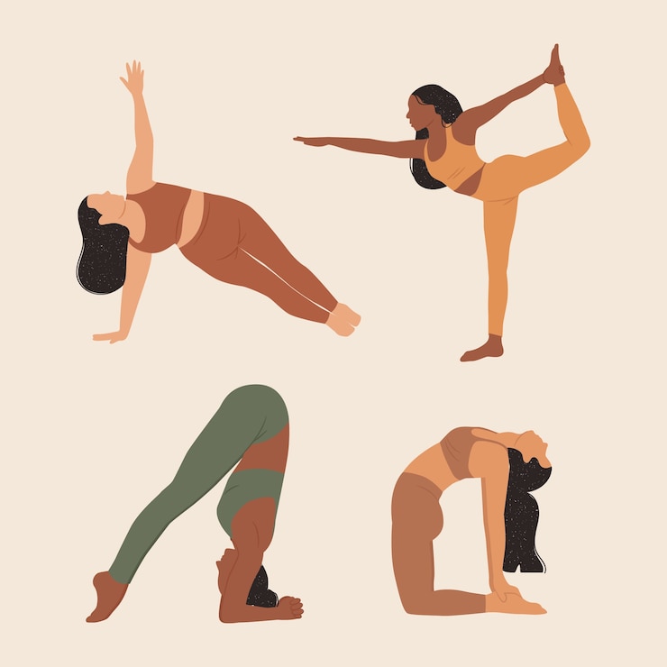 Vetor grátis coleção de poses de ioga plana