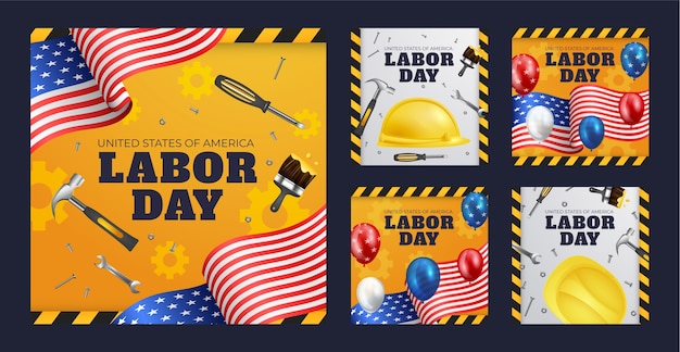 Coleção de post de ig do dia do trabalho realista