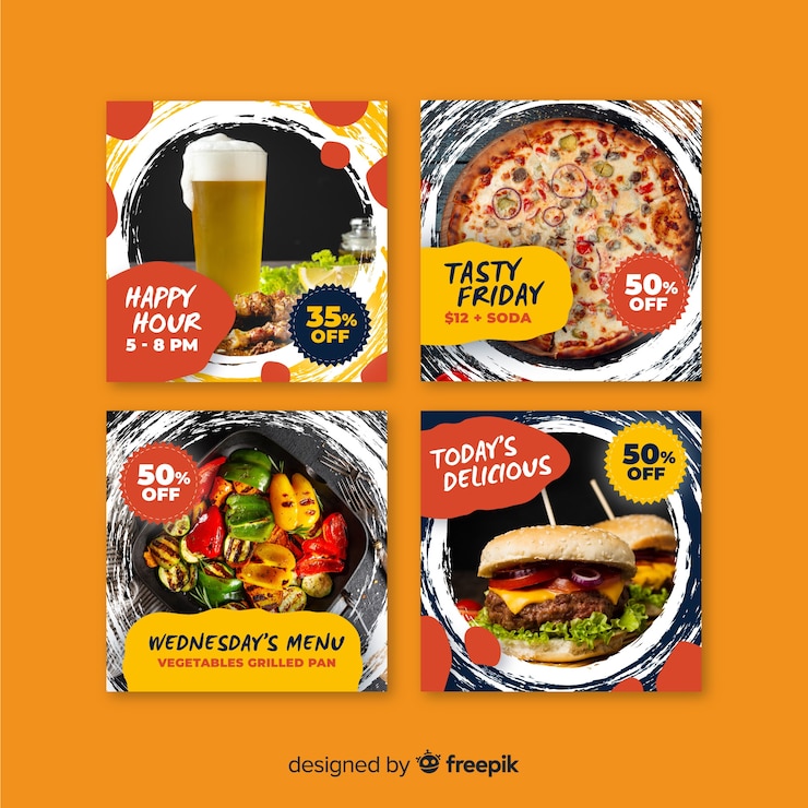 Vetor grátis coleção de postagem culinária instagram com banners de foto