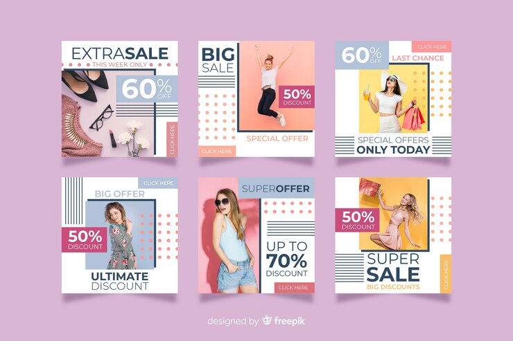 Vetor grátis coleção de postagem de instagram abstrata de venda de moda