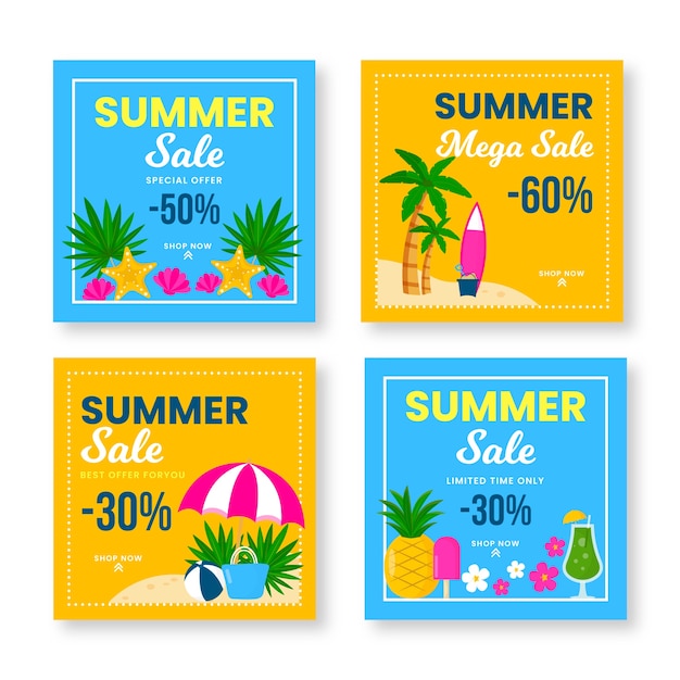 Coleção de postagem do instagram com venda de verão