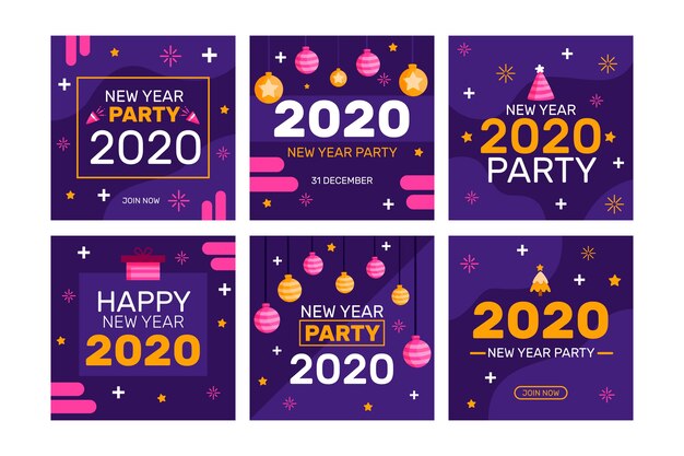Coleção de postagem do instagram de festa de ano novo