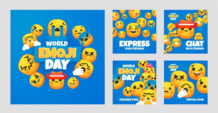 Vetor grátis coleção de postagem plana desenhada à mão do dia mundial emoji