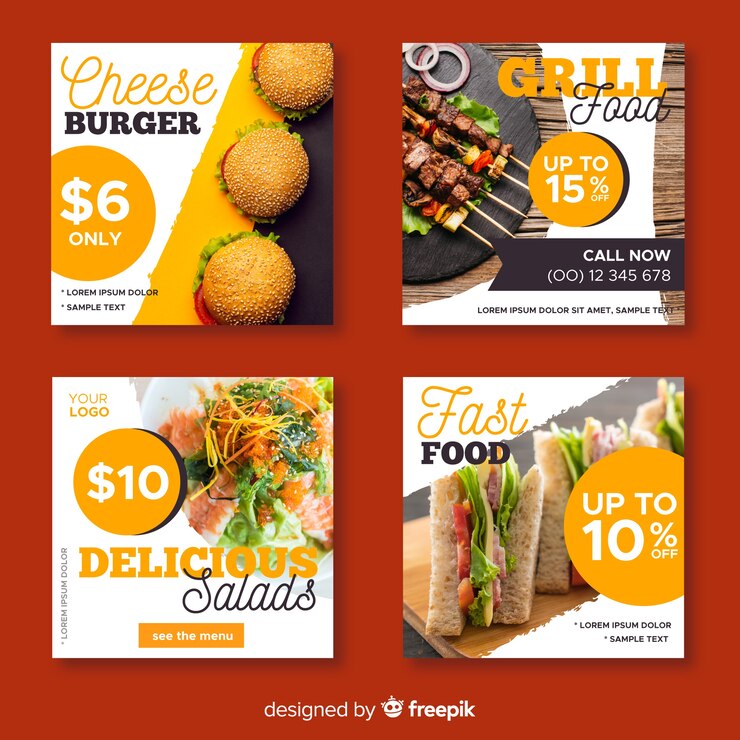 Vetor grátis coleção de postagens culinárias do instagram com foto