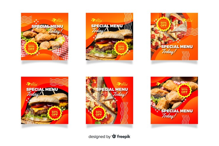 Vetor grátis coleção de postagens culinárias do instagram com foto
