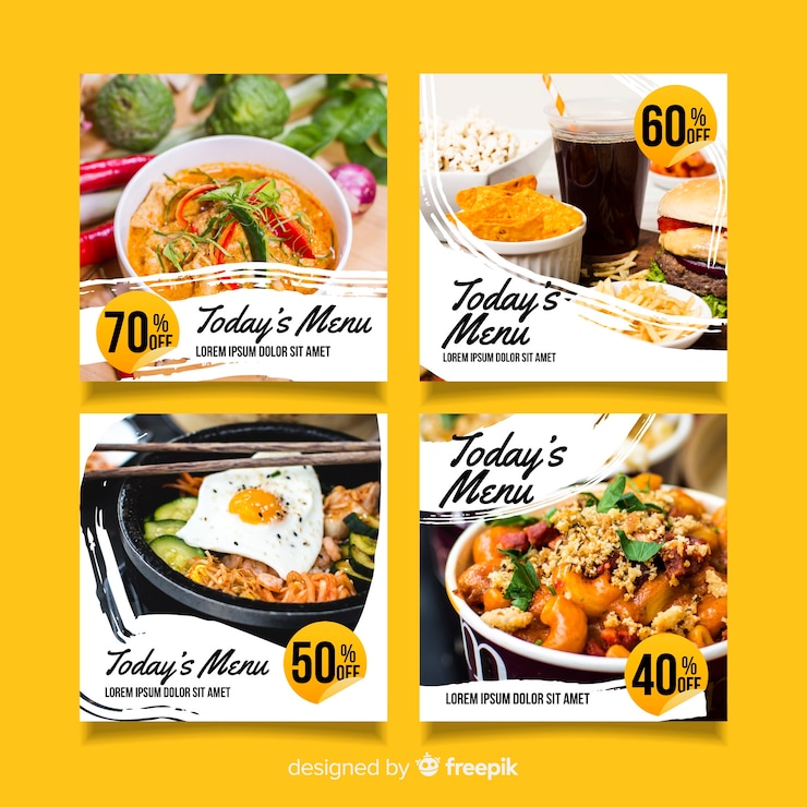 Vetor grátis coleção de postagens culinárias do instagram com foto