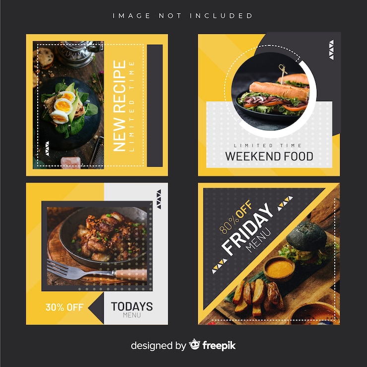 Vetor grátis coleção de postagens culinárias do instagram com imagem