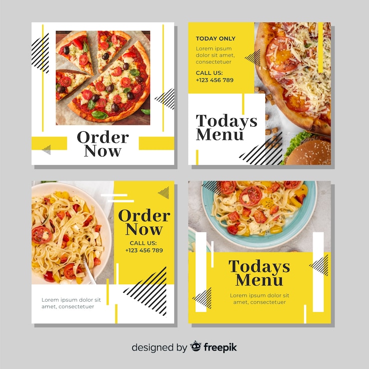 Vetor grátis coleção de postagens culinárias do instagram com imagem
