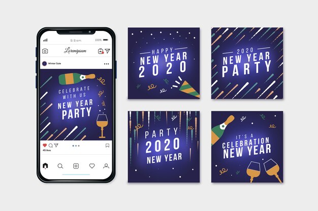 Coleção de postagens de festa do ano novo 2020