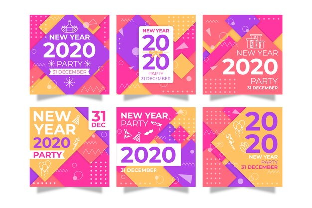 Coleção de postagens de festa do ano novo 2020